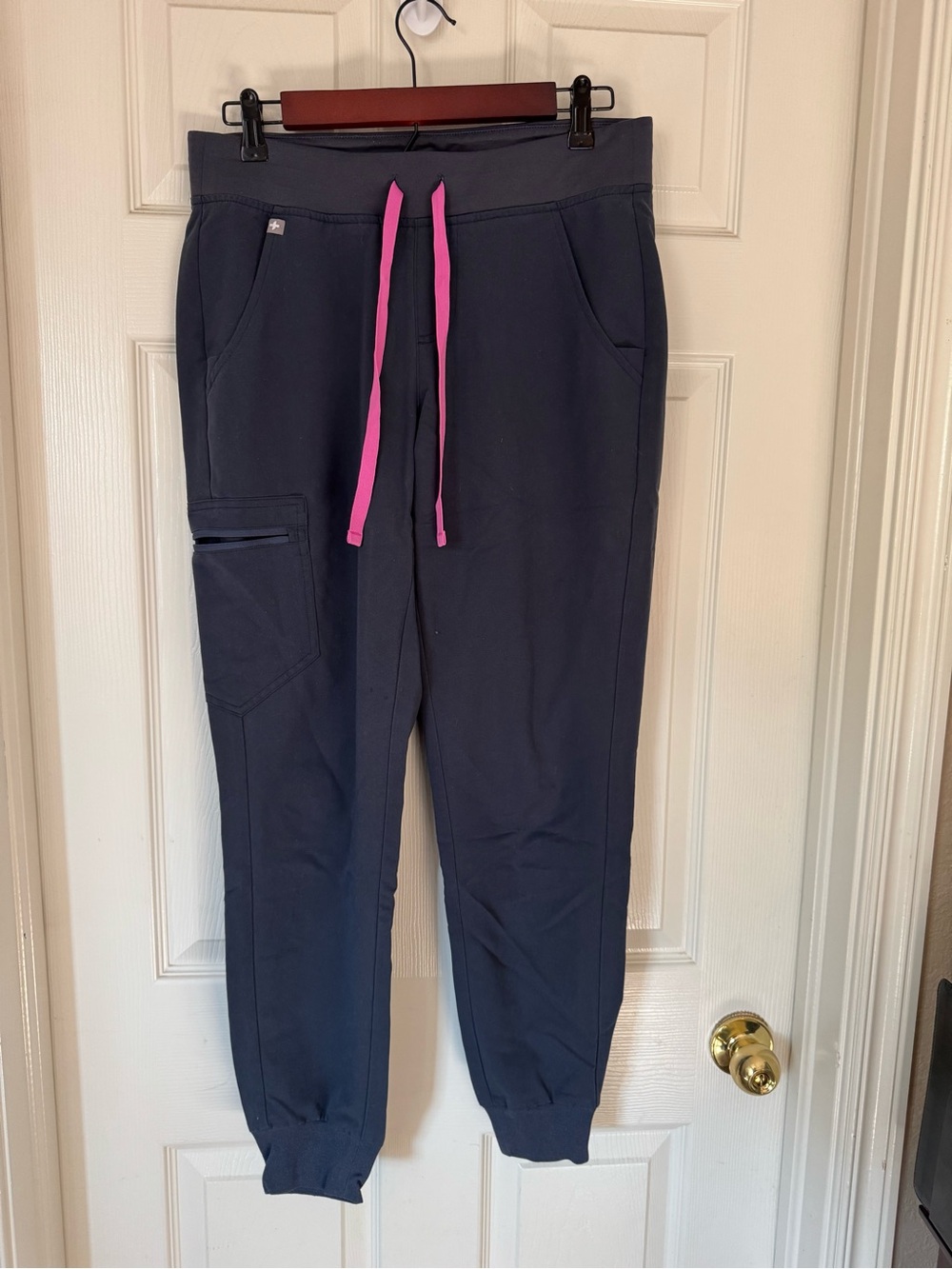 Figs Navy Track Joggers with Pink Drawstring